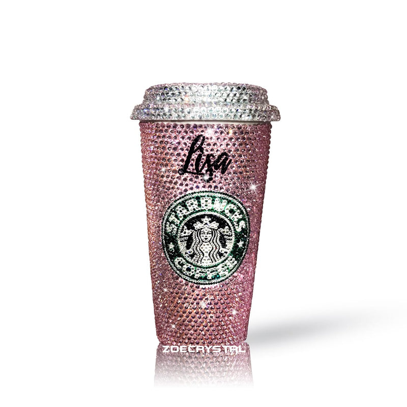 Bedazzled BLING STARBUCKS Coffee Cup / Mug / Tumbler Trisha Paytas Sparky Shinny w Swarovski Crystal Rhinestone - Pink rose bejeweled Zoe