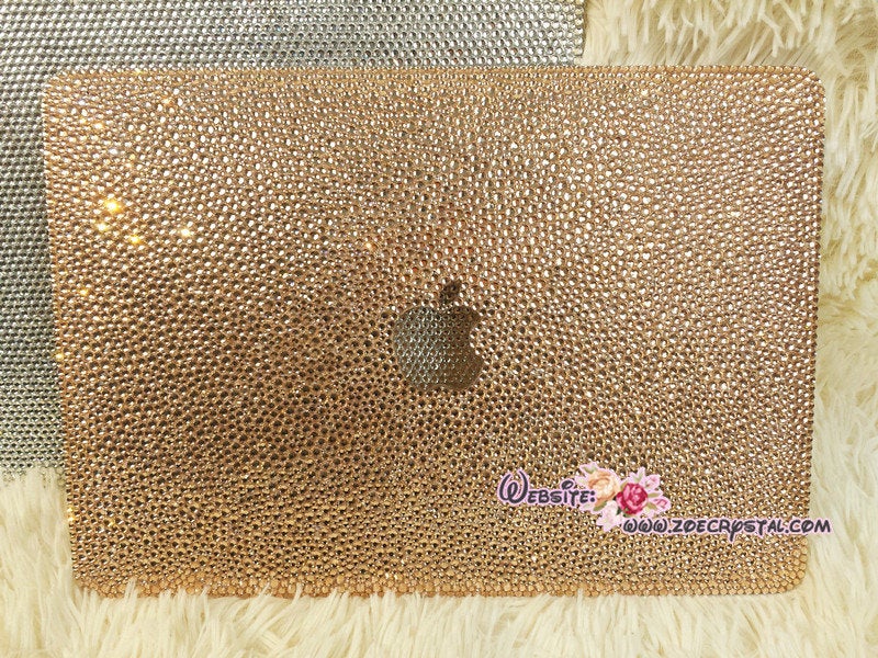 MACBOOK Air Pro Case Bedazzled Sparky Champange Rhinestone Crystal Random Sizes Pattern Kim Kardashian