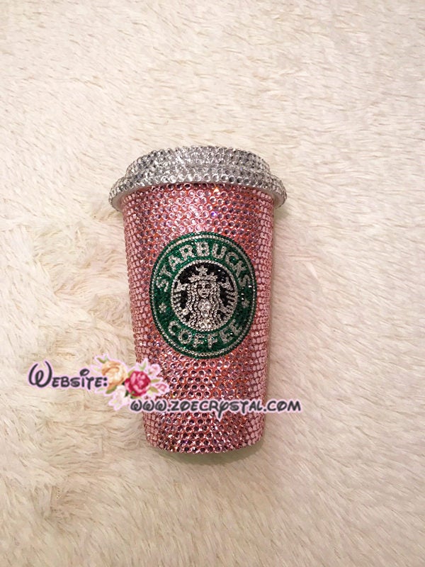 Bedazzled BLING STARBUCKS Coffee Cup / Mug / Tumbler Trisha Paytas Sparky Shinny w Swarovski Crystal Rhinestone - Pink rose bejeweled Zoe