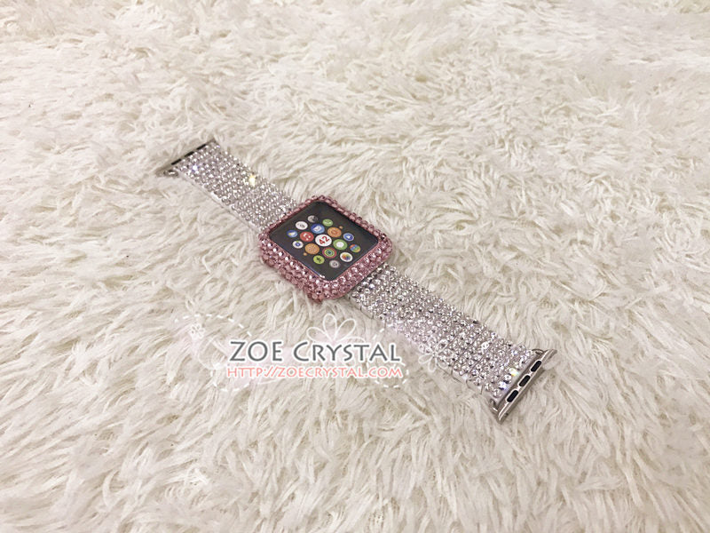 Apple Watch Bedazzled Bling Pink Crystal Case / Protector / Cover  Silver White Swarovski Rhinestone iWatch Band / Strap