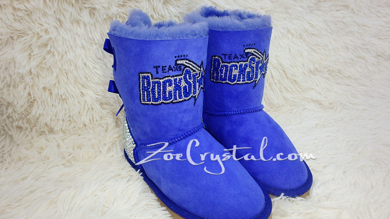Texas ROCK STAR Style Navy blue Winter White Sheepskin Fleech/Wool Boots