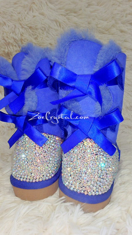 Texas ROCK STAR Style Navy blue Winter White Sheepskin Fleech/Wool Boots