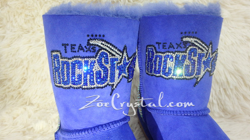 Texas ROCK STAR Style Navy blue Winter White Sheepskin Fleech/Wool Boots