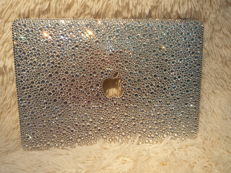 MACBOOK Air Pro Case Cover Clear White Swarovski Crystal Rhinestone Strass Glitter Sparkly Shinny Random Bejeweled