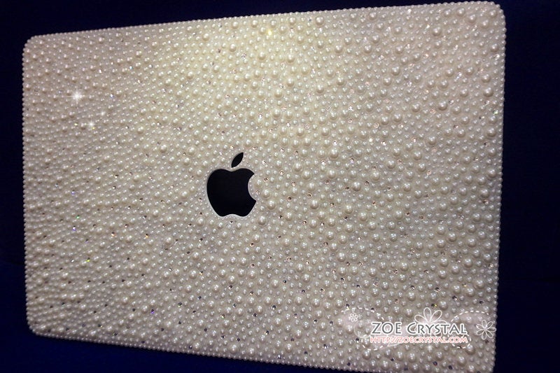 MACBOOK Air Pro Case Cover Bedazzled Bling Creamy White Pearls Swarovski Rhinestone Sparkly Shinny Bejeweled