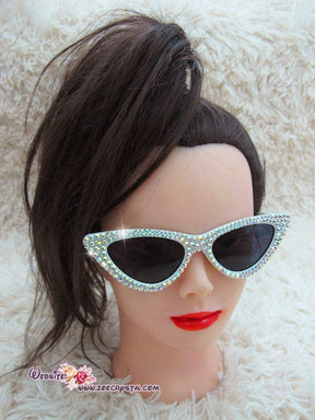 HOLLYWOOD Fashionable Cat Eye Sunglasses / Shades / Sunnies w AB White Bling Sparkly  Rhinestones Festival Rockabilly Retro Pin Up