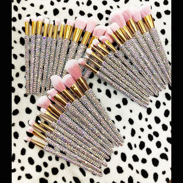 NEW BLING Makeup Comestic Brushes Set 12 pieces Beauty Bedazzled with Rhinestones / Swarovski Foundation