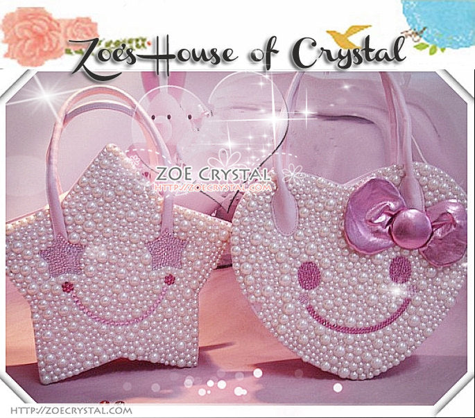Stylish and Elegant STAR SHAPED bag with SMILEY made with Crystals and Pearls