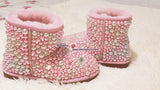 PROMOTION WINTER Bling and Sparkly Pink Pearl Short SheepSkin Wool BOOTS w shinning Czech or Swarovski crystals