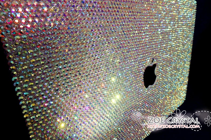 MACBOOK Case Kim Kardashian Kylie Jenner in Aurora Borealis White Crystal Rhinestone Celeb Bedazzled Sparky Shinny