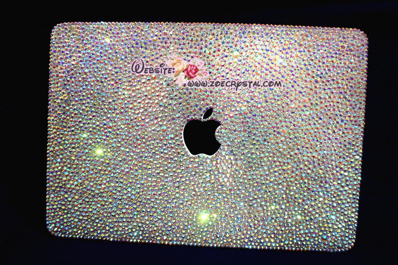 MACBOOK Case Cover in Aurora Borealis White Crystal Rhinestone Strass(Air/Pro)Glittering Sparkling Shinning-Random Bejeweled