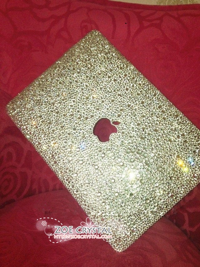 MACBOOK Air Pro Case Cover Celebrities Clear White Swarovski Crystal Rhinestone Strass Glitter Sparkly Shinny Bejeweled