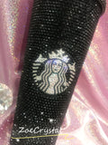 JET BLACK Bling STARBUCKS Coffee Cold Cup Tumbler Bedazzled Shinny Sparkly Glittery Swarovski Crystal Rhinestone Shane Dawson Trisha Paytas
