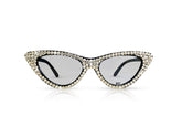 HOLLYWOOD Fashionable Cat Eye Sunglasses / Shades / Sunnies w Clear White Bling Sparkly  Rhinestones Festival Rockabilly Retro Pin Up