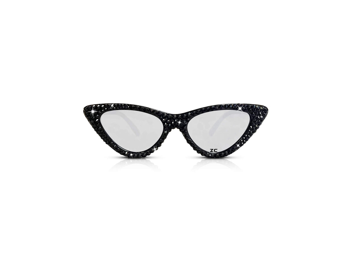 HOLLYWOOD Fashionable Cat Eye Sunglasses / Shades / Sunnies w Clear Black Bling Sparkly  Rhinestones Festival Rockabilly Retro Pin Up