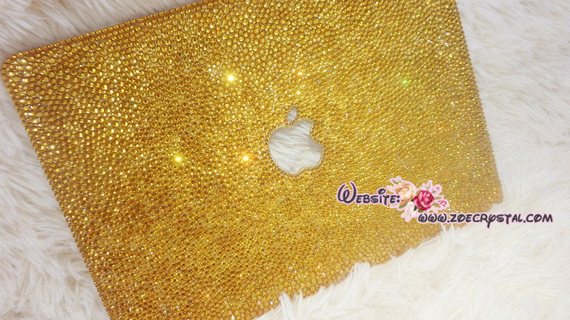 MACBOOK Air Pro Case Gold Crystal Rhinestone Diamond Sparkly Shinny Random Topaz Bejeweled