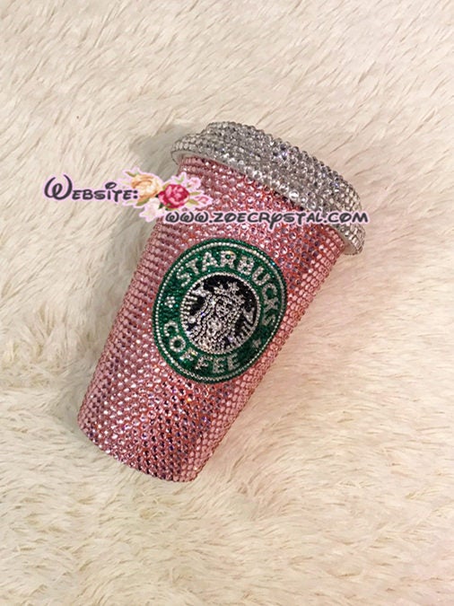 Pink Custom Swarovski Crystal Bling Bedazzle Starbucks Tumbler 