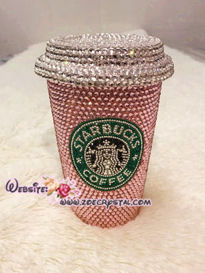 Bedazzled BLING STARBUCKS Coffee Cup / Mug / Tumbler Trisha Paytas Sparky Shinny w Swarovski Crystal Rhinestone - Pink rose bejeweled Zoe
