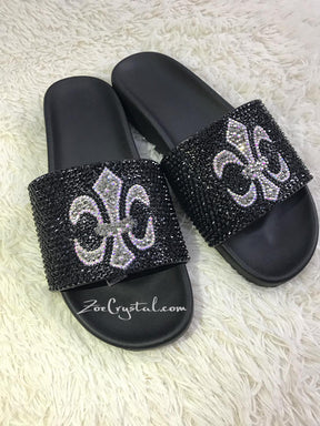 Fashionable Cool Black SANDALS / SLIDES with Cross