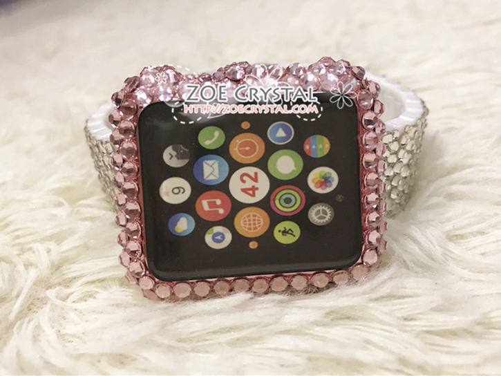 Apple Watch Bedazzled Bling Pink Crystal Case / Protector / Cover  Silver White Swarovski Rhinestone iWatch Band / Strap