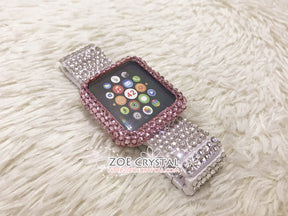 Apple Watch Bedazzled Bling Pink Crystal Case / Protector / Cover  Silver White Swarovski Rhinestone iWatch Band / Strap