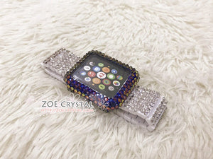 Bedazzled Bling Apple Watch Volcano Crystal Case / Protector / Cover with a White Swarovski Rhinestone iWatch Band / Strap