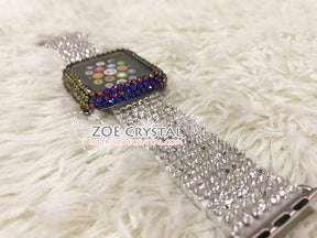 Bedazzled Apple Watch Bling Volcano Blue Flame Crystal Case Cover Protector w White Swarovski Rhinestone iWatch Band / Strap