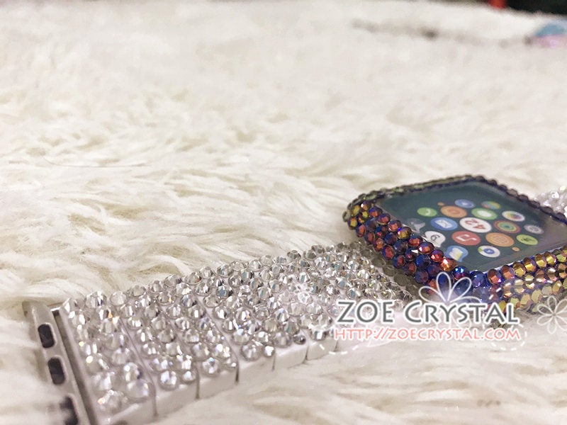 Bedazzled Bling Apple Watch Volcano Crystal Case / Protector / Cover with a White Swarovski Rhinestone iWatch Band / Strap