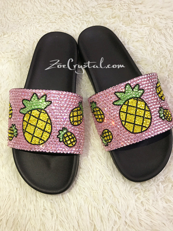 Fashionable Summer Pink SANDALS / SLIDES with Pineapples
