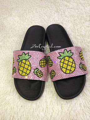 Fashionable Summer Pink SANDALS / SLIDES with Pineapples