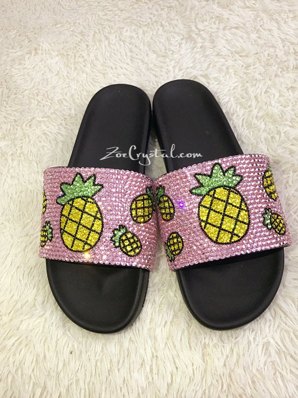 PROMOTION 20% off New Item - Fashionable Summer Pink SANDALS / SLIDES with Pineapples