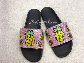 PROMOTION 20% off New Item - Fashionable Summer Pink SANDALS / SLIDES with Pineapples