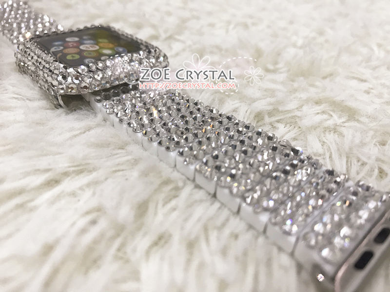 Apple Watch Bling BEDAZZLED Clear white Swarovski Crystal Case Protector Cover Luxury with a White Rhinestone iWatch Band Strap