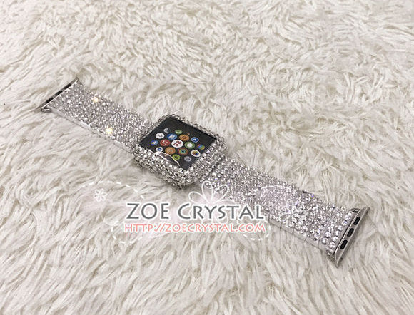 Apple Watch Bling Strass Clear white Swarovski Crystal Case Protector Cover Luxury with a White Rhinestone iWatch Band Strap