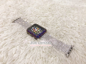 Bedazzled Apple Watch Bling Volcano Blue Flame Crystal Case Cover Protector w White Swarovski Rhinestone iWatch Band / Strap