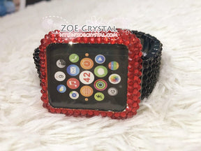 Apple Watch Bling Red Swarovski Crystal Case / Protector / Cover with a Black Rhinestone iWatch Band / Strap