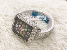 Apple Watch BEDAZZLED  Bling Clear white Swarovski Crystal Case Protector Cover with a Luxury White Rhinestone iWatch Band Strap