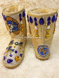 New**Footballer Style Gold Winter White Sheepskin Fleech/Wool Boots