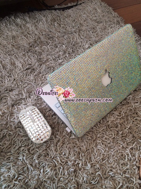 MACBOOK Case /Cover (Air / Pro) Glittery Shinny Sparkly AB White Crystal Rhinestone Celeb Kylie Jenner Kim Kardashian