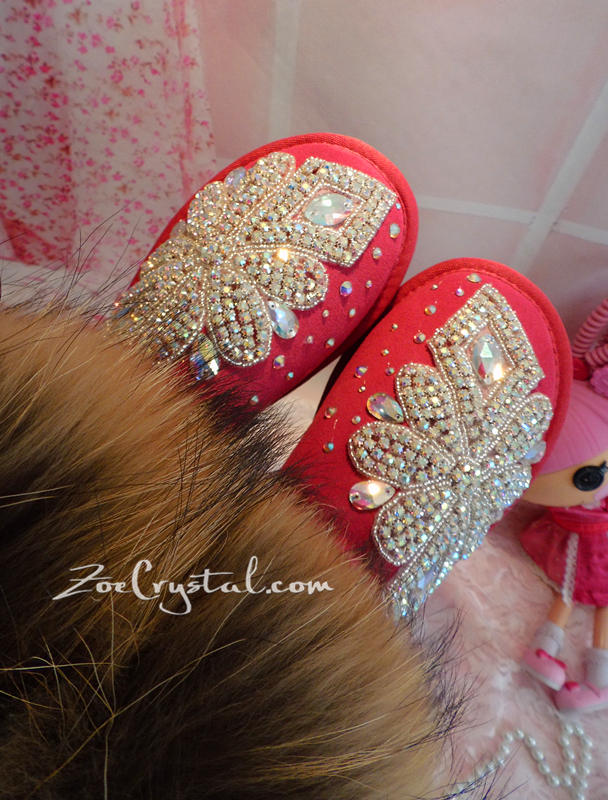 PROMOTION WINTER Bling and Sparkly Real Fur SheepSkin Wool BOOTS w shinning Czech or Swarovski Crystals