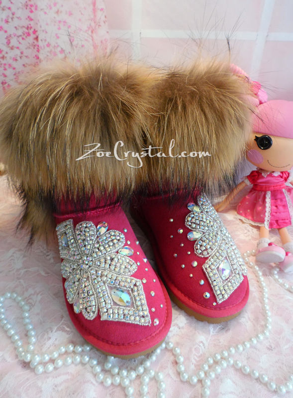 New **PROMOTION WINTER Bling and Sparkly Real Fur SheepSkin Wool BOOTS w shinning Czech or Swarovski Crystals