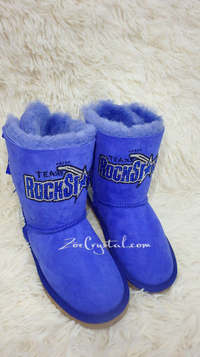 New**Texas ROCK STAR Style Navy blue Winter White Sheepskin Fleech/Wool Boots