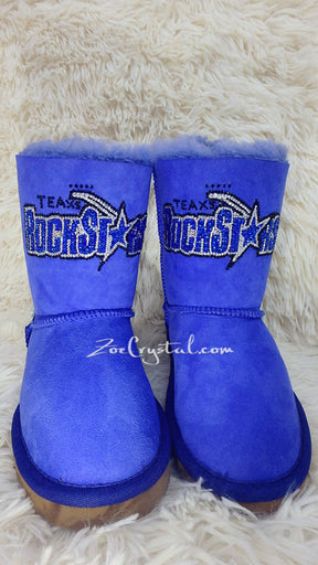 Texas ROCK STAR Style Navy blue Winter White Sheepskin Fleech/Wool Boots