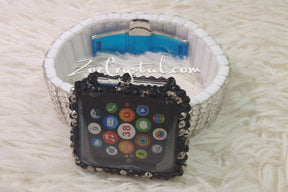Bling Apple Watch Black Mixed Grey Crystal Case/Protector/Cover with a Silver White Swarovski iWatch Band/Strap