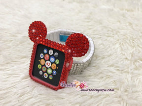 Bling Apple Watch Red Swarovski Crystal Case / Protector / Cover with a White/Black Rhinestone iWatch Band / Strap