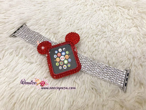 Bling Apple Watch Red Swarovski Crystal Case / Protector / Cover with a White/Black Rhinestone iWatch Band / Strap