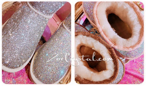 Super Bling and Sparkly Short SheepSkin Wool BOOTS w shinning Czech crystals