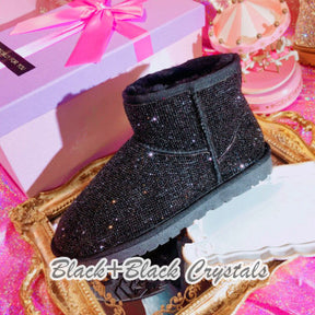 New**Super Bling and Sparkly Short SheepSkin Wool BOOTS w shinning Czech crystals