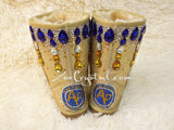 New**Footballer Style Gold Winter White Sheepskin Fleech/Wool Boots