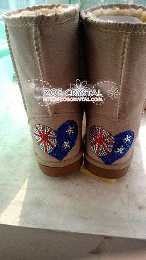England Flag Style WINTER Bling and Sparkly Creamy White Pearls Wool BOOTS w shinning Czech or Swarovski crystals
